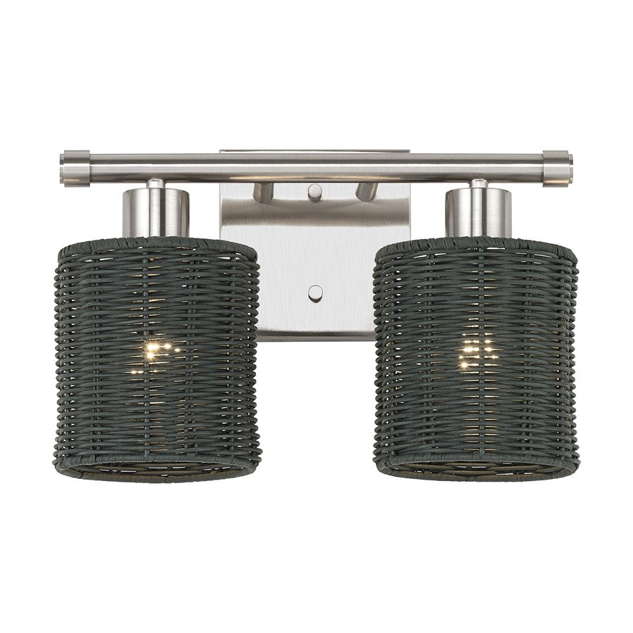 Livex Weavington 2Lt Vanity Sconce, Nickel/Hand-Woven Charred Gray