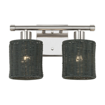 Livex Weavington 2Lt Vanity Sconce, Nickel/Hand-Woven Charred Gray