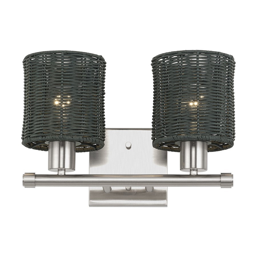 Livex Weavington 2Lt Vanity Sconce, Nickel/Hand-Woven Charred Gray