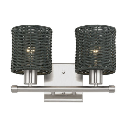 Livex Weavington 2Lt Vanity Sconce, Nickel/Hand-Woven Charred Gray