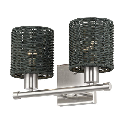 Livex Weavington 2Lt Vanity Sconce, Nickel/Hand-Woven Charred Gray