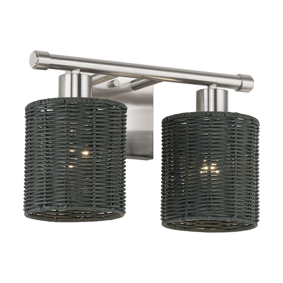 Livex Weavington 2Lt Vanity Sconce, Nickel/Hand-Woven Charred Gray