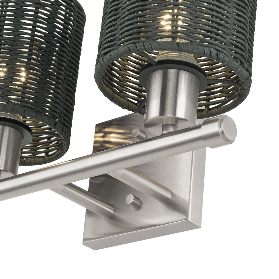Livex Weavington 2Lt Vanity Sconce, Nickel/Hand-Woven Charred Gray