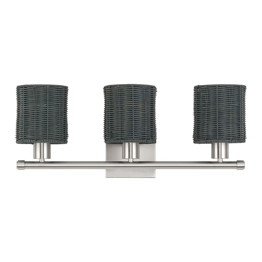 Livex Weavington 3Lt Vanity Sconce, Nickel/Hand-Woven Charred Gray