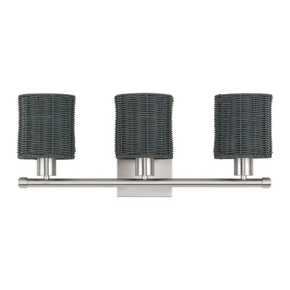 Livex Weavington 3Lt Vanity Sconce, Nickel/Hand-Woven Charred Gray