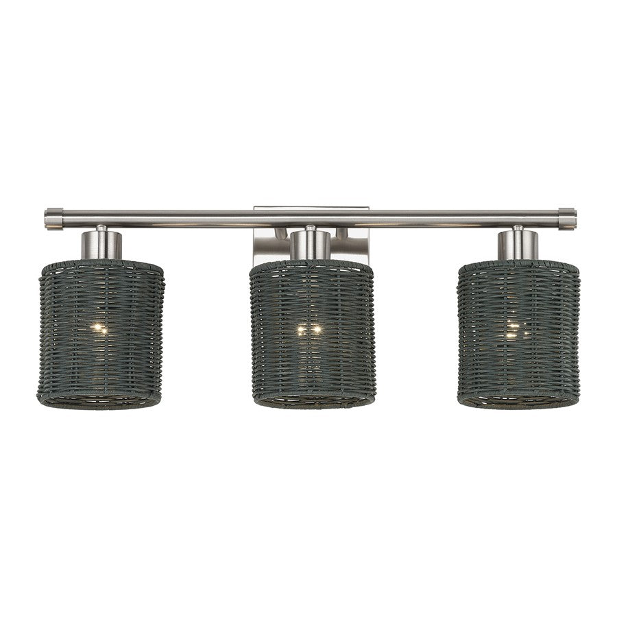 Livex Weavington 3Lt Vanity Sconce, Nickel/Hand-Woven Charred Gray