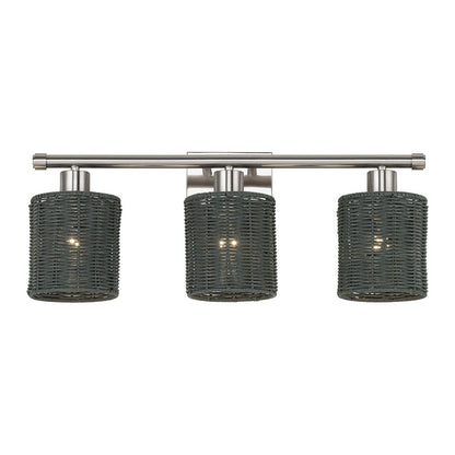 Livex Weavington 3Lt Vanity Sconce, Nickel/Hand-Woven Charred Gray