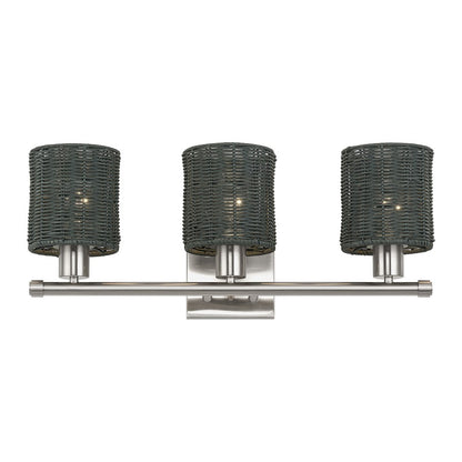 Livex Weavington 3Lt Vanity Sconce, Nickel/Hand-Woven Charred Gray