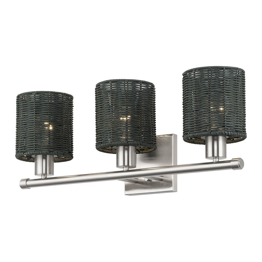Livex Weavington 3Lt Vanity Sconce, Nickel/Hand-Woven Charred Gray