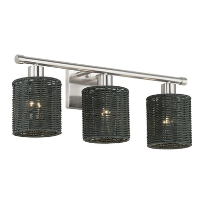 Livex Weavington 3Lt Vanity Sconce, Nickel/Hand-Woven Charred Gray
