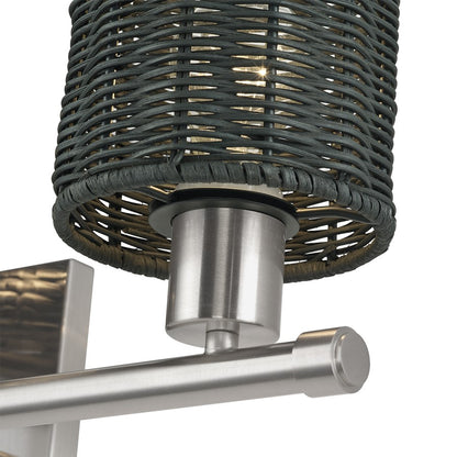 Livex Weavington 3Lt Vanity Sconce, Nickel/Hand-Woven Charred Gray