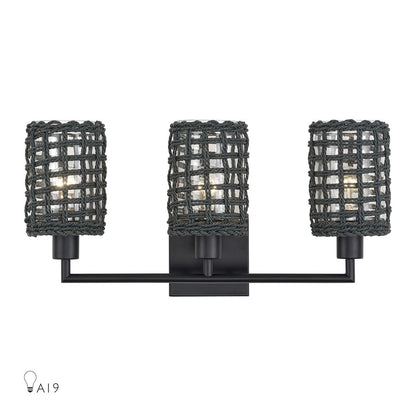 Livex Twinewell 3Lt Vanity Sconce, Black/Black On Top of Clear Glass - 14043-04