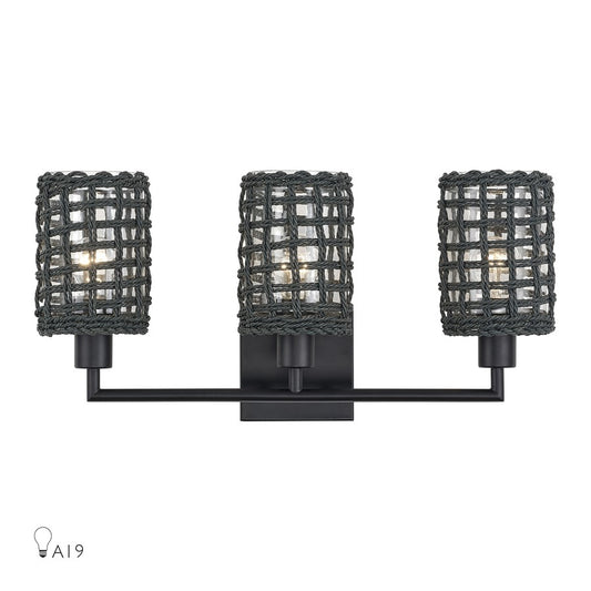 Livex Twinewell 3Lt Vanity Sconce, Black/Black On Top of Clear Glass - 14043-04