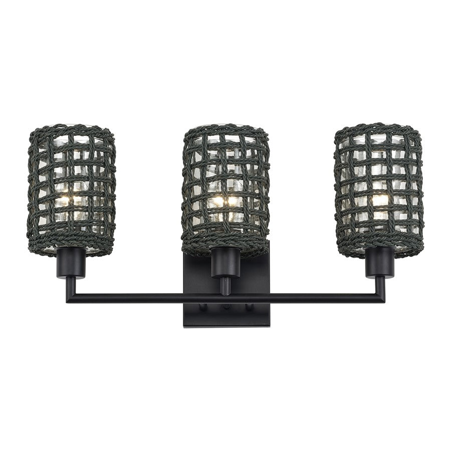 Livex Twinewell 3Lt Vanity Sconce, Black/Black On Top of Clear Glass