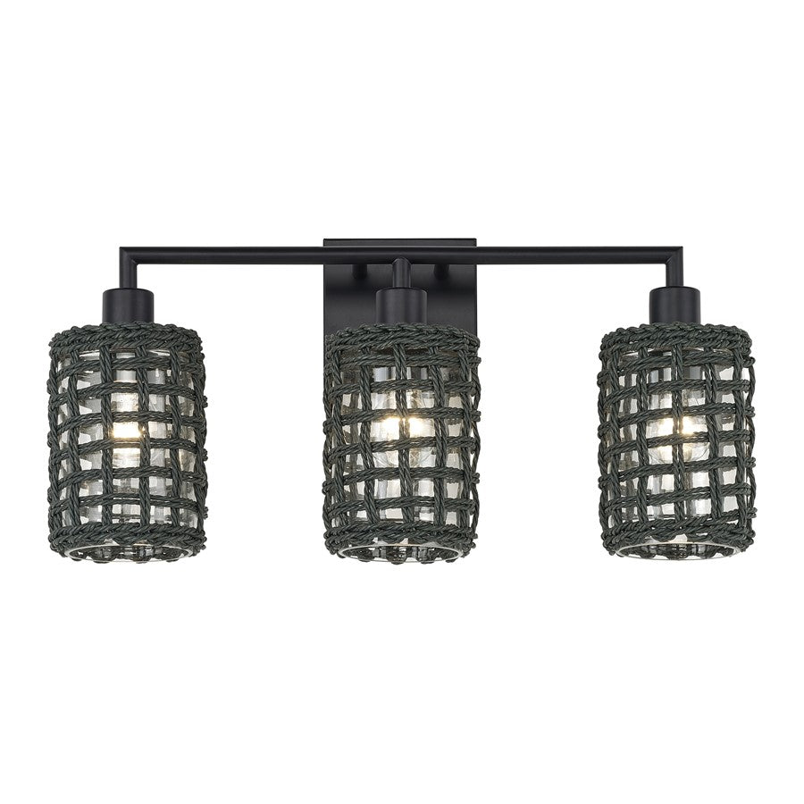 Livex Twinewell 3Lt Vanity Sconce, Black/Black On Top of Clear Glass