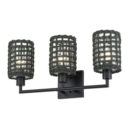 Livex Twinewell 3Lt Vanity Sconce, Black/Black On Top of Clear Glass