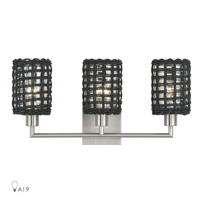 Livex Twinewell 3Lt Vanity Sconce, Nickel/Black On Top of Clear Glass - 14043-91