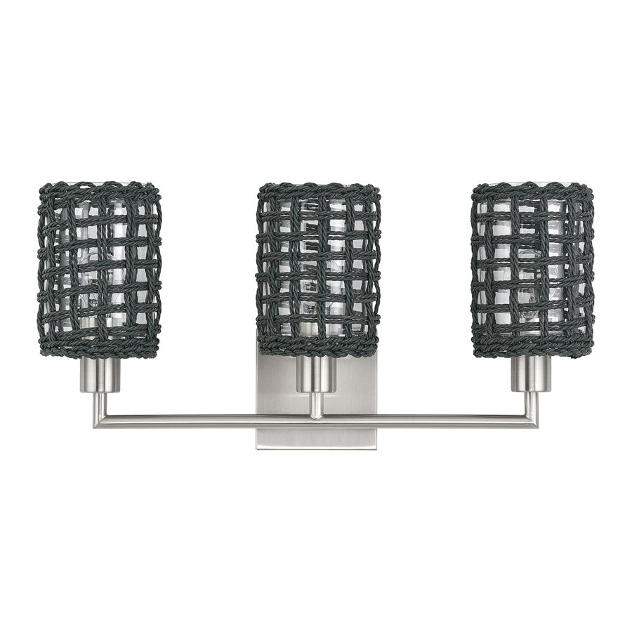 Livex Twinewell 3Lt Vanity Sconce, Nickel/Black On Top of Clear Glass