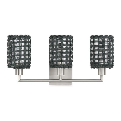 Livex Twinewell 3Lt Vanity Sconce, Nickel/Black On Top of Clear Glass