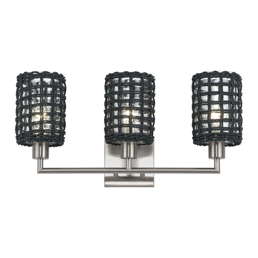 Livex Twinewell 3Lt Vanity Sconce, Nickel/Black On Top of Clear Glass