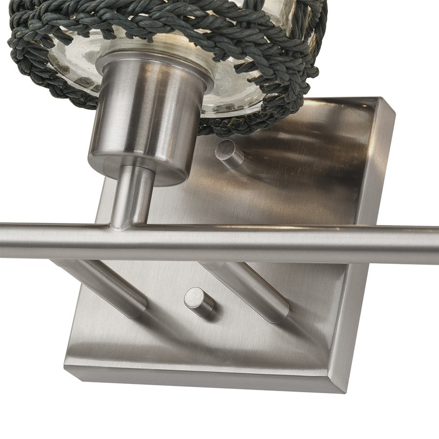 Livex Twinewell 3Lt Vanity Sconce, Nickel/Black On Top of Clear Glass
