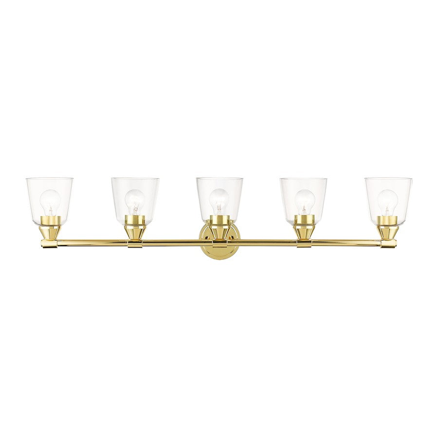 Livex Catania 5 Light Large Vanity Sconce, Brass/Hand Blown Clear