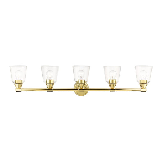 Livex Catania 5 Light Large Vanity Sconce, Brass/Hand Blown Clear