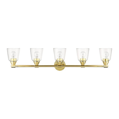 Livex Catania 5 Light Large Vanity Sconce, Brass/Hand Blown Clear