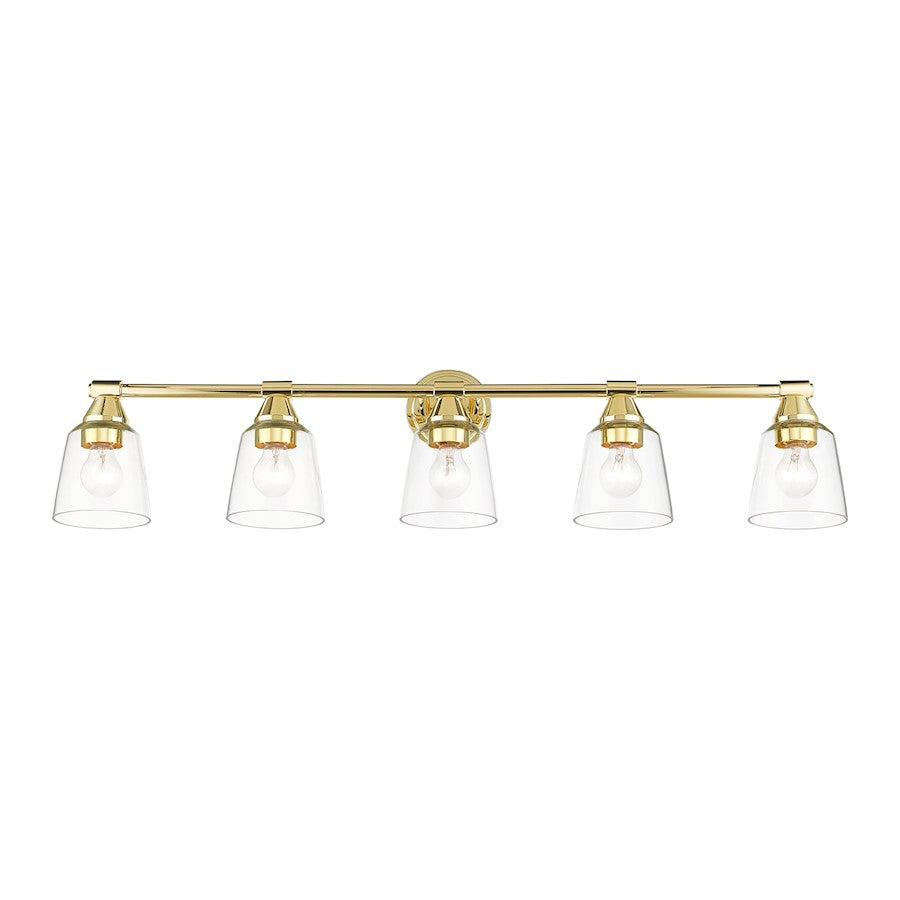 Livex Catania 5 Light Large Vanity Sconce, Brass/Hand Blown Clear