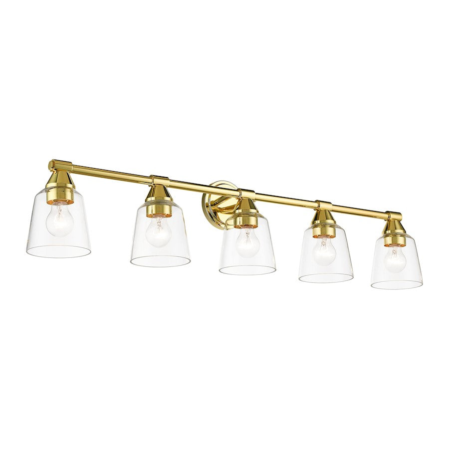 Livex Catania 5 Light Large Vanity Sconce, Brass/Hand Blown Clear