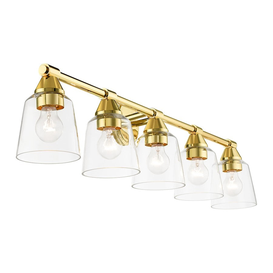 Livex Catania 5 Light Large Vanity Sconce, Brass/Hand Blown Clear