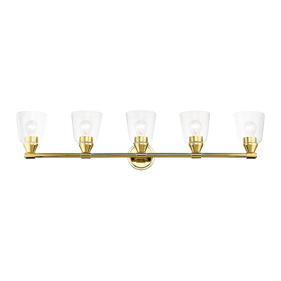 Livex Catania 5 Light Large Vanity Sconce, Brass/Hand Blown Clear