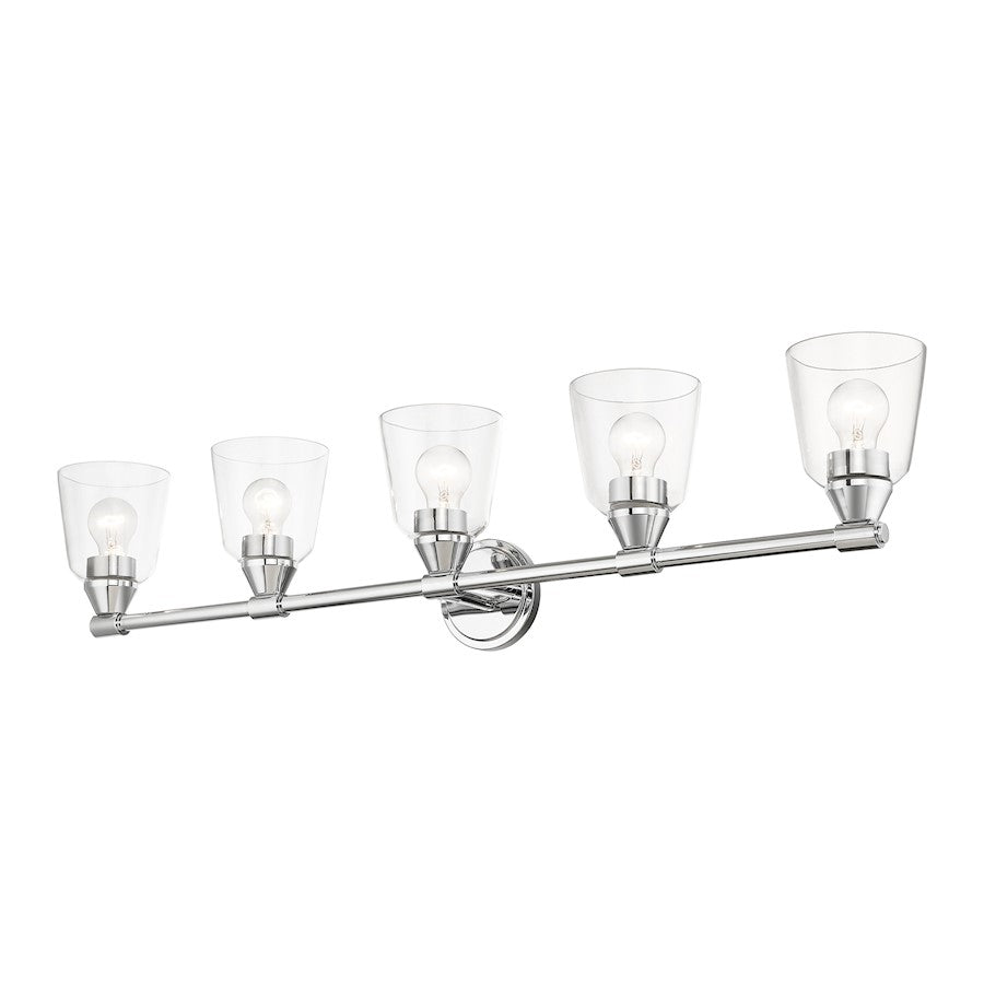Livex Catania 5 Light Large Vanity Sconce, Chrome/Hand Blown Clear