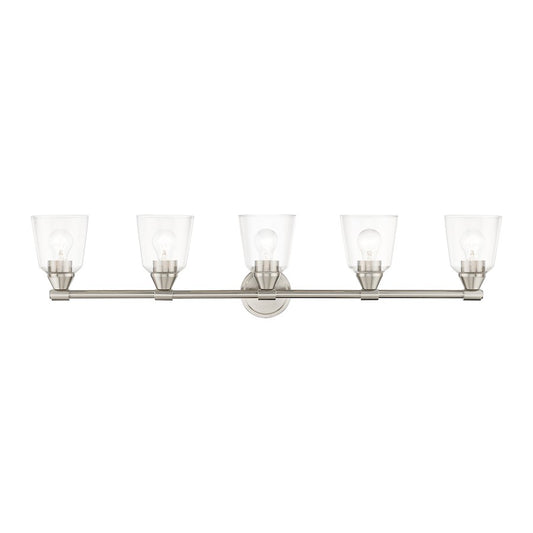 Livex Catania 5 Light Large Vanity Sconce, Nickel/Hand Blown Clear