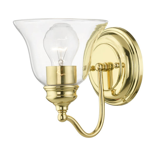 Livex Moreland 1 Light Wall Sconce, Polished Brass/Clear