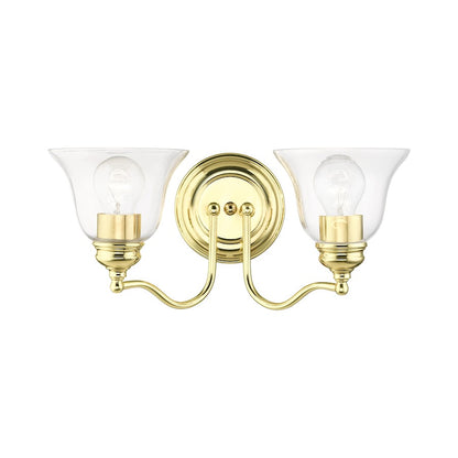 Livex Moreland 2 Light Vanity Sconce, Polished Brass/Clear