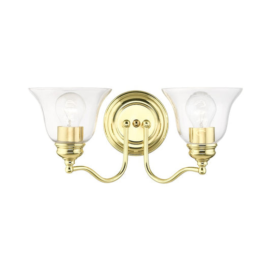 Livex Moreland 2 Light Vanity Sconce, Polished Brass/Clear