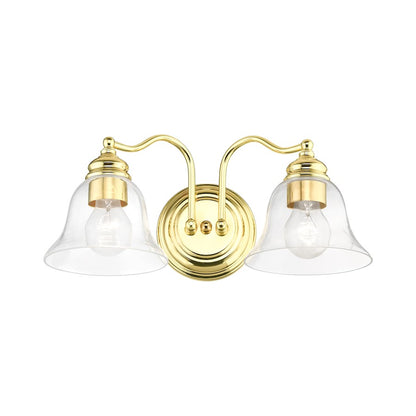 Livex Moreland 2 Light Vanity Sconce, Polished Brass/Clear