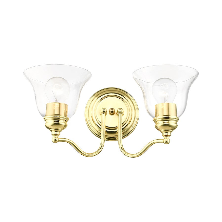 Livex Moreland 2 Light Vanity Sconce, Polished Brass/Clear