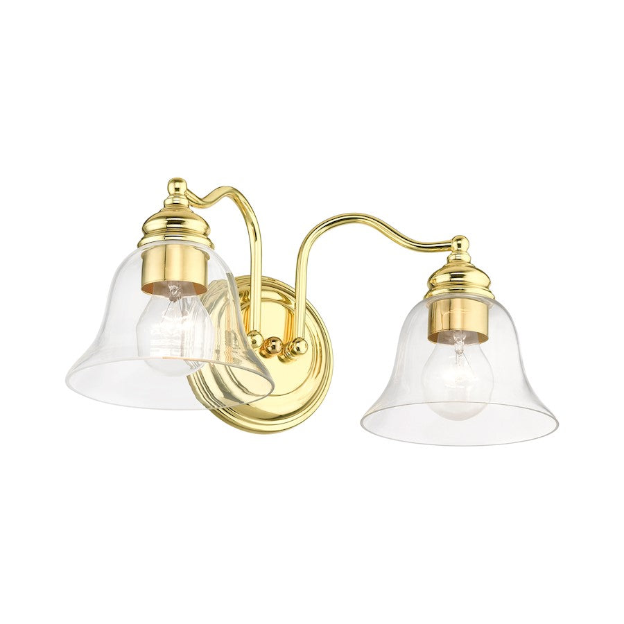 Livex Moreland 2 Light Vanity Sconce, Polished Brass/Clear