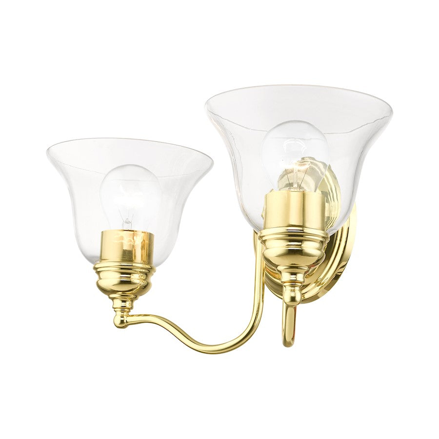 Livex Moreland 2 Light Vanity Sconce, Polished Brass/Clear