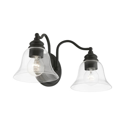 Livex Moreland 2 Light Vanity Sconce, Black/Clear