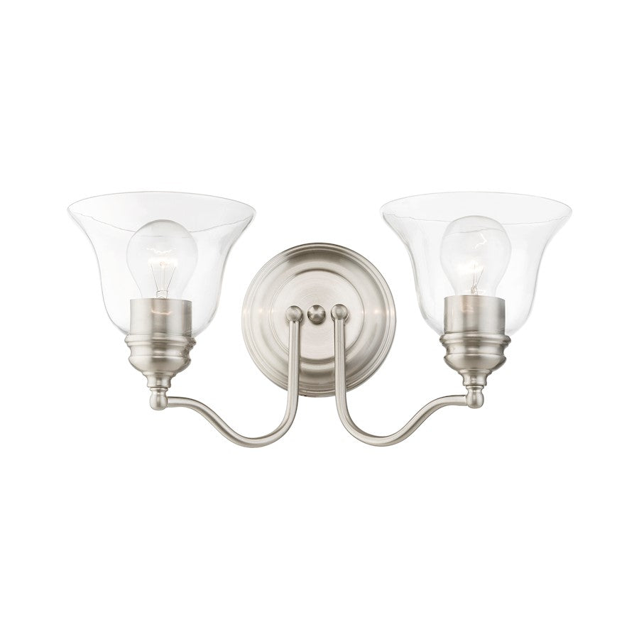 Livex Moreland 2 Light Vanity Sconce, Brushed Nickel/Clear