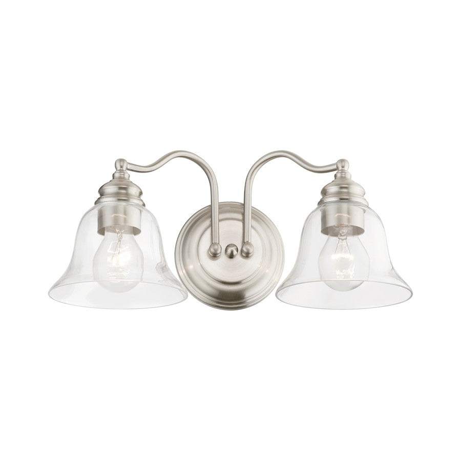 Livex Moreland 2 Light Vanity Sconce, Brushed Nickel/Clear