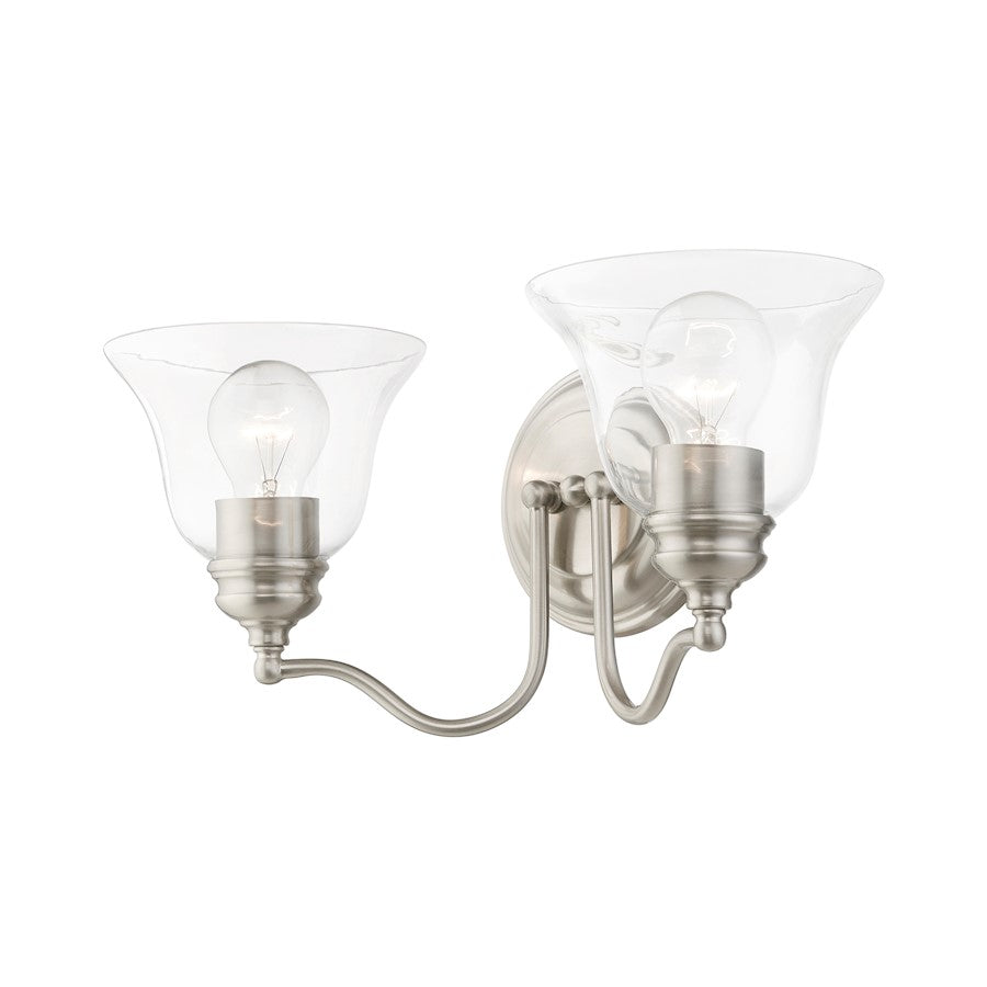Livex Moreland 2 Light Vanity Sconce, Brushed Nickel/Clear