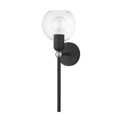 Livex Downtown 1 Light Sphere Single Sconce, Black/Nickel/Clear