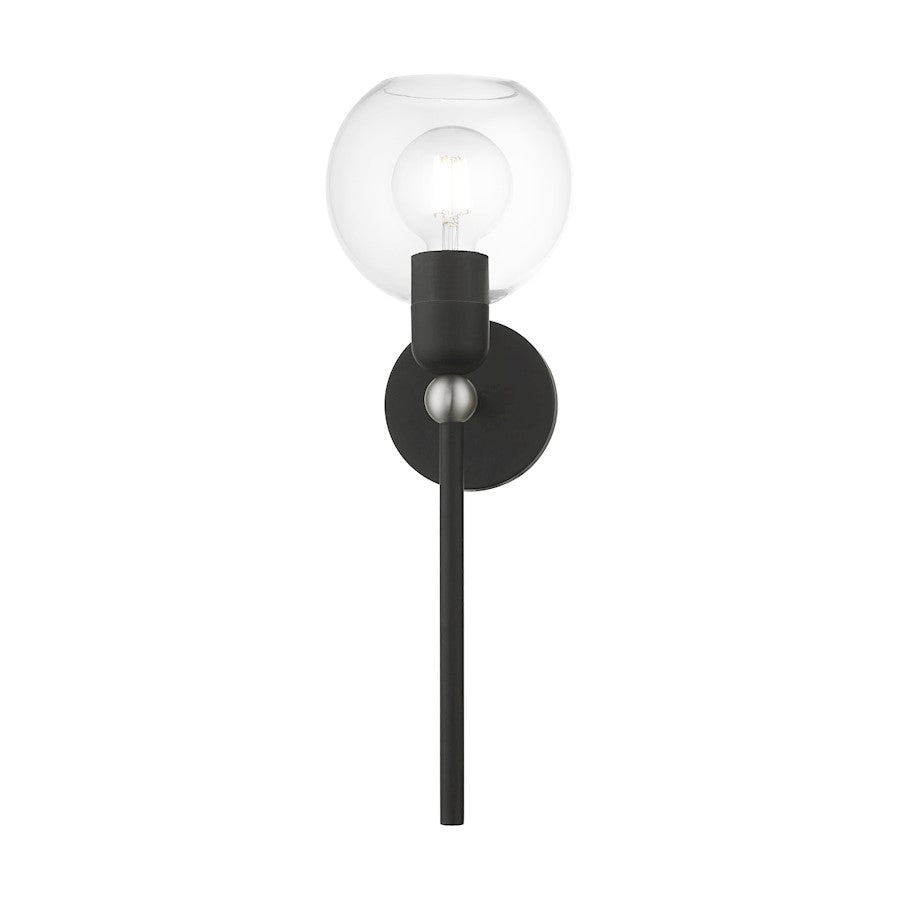 Livex Downtown 1 Light Sphere Single Sconce, Black/Nickel/Clear