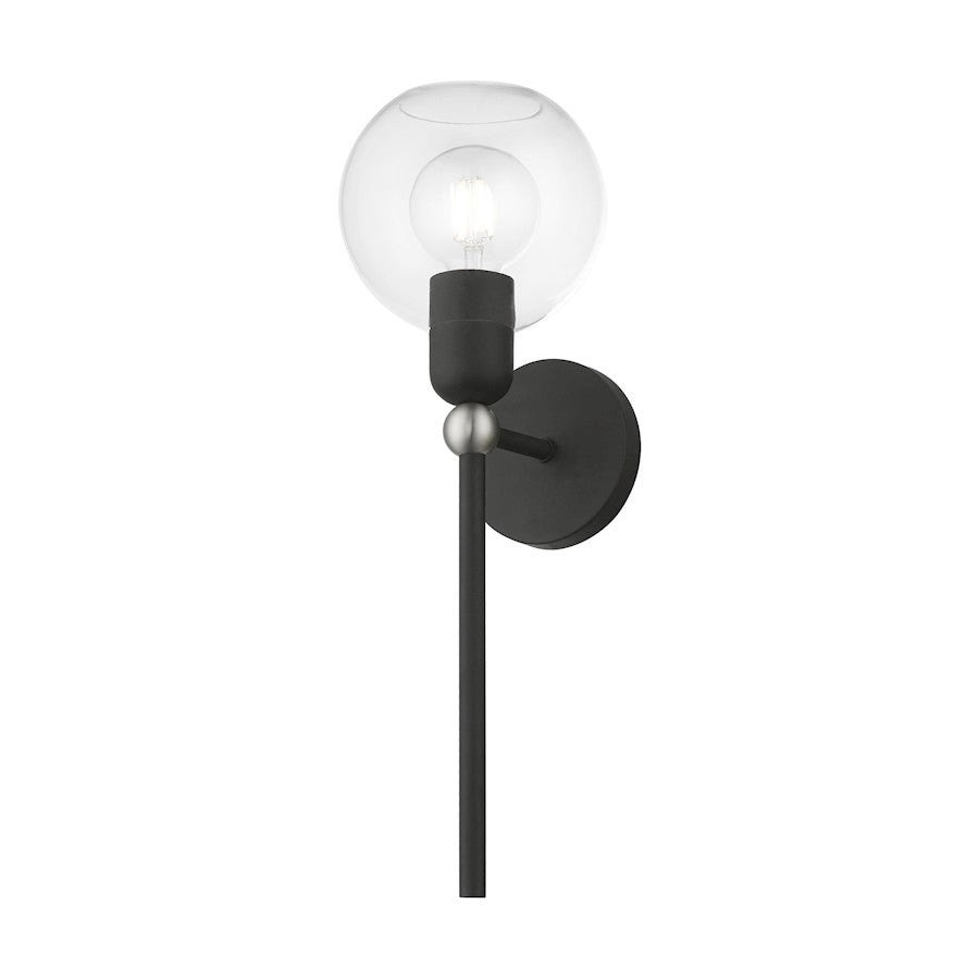 Livex Downtown 1 Light Sphere Single Sconce, Black/Nickel/Clear