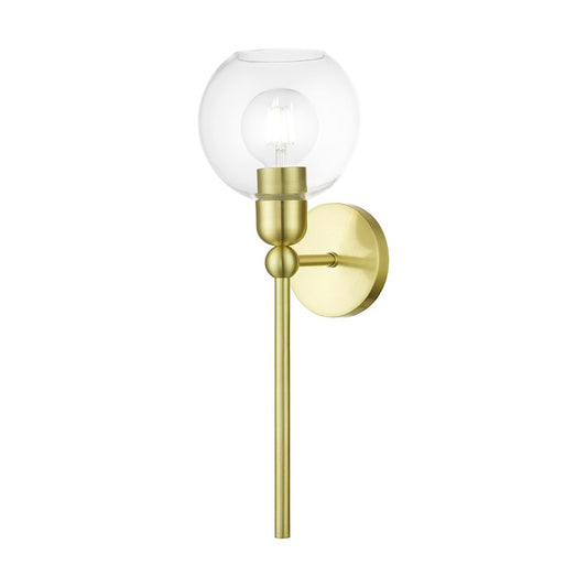 Livex Downtown 1 Light Sphere Single Sconce, Satin Brass/Clear