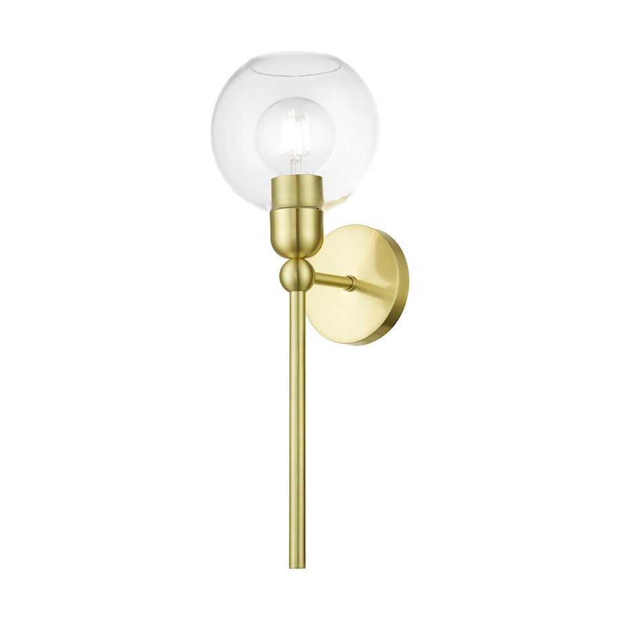 Livex Downtown 1 Light Sphere Single Sconce, Satin Brass/Clear